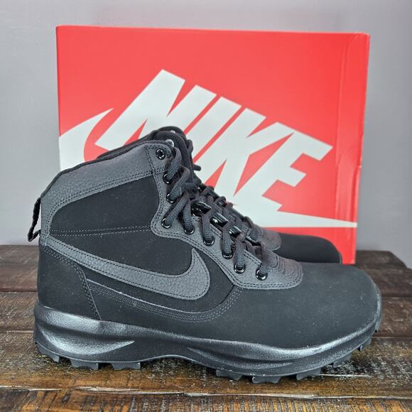 NEW Nike ManoaDome Mens Size 8 Triple Black Mid Hiking Boots Shoes 844358 003